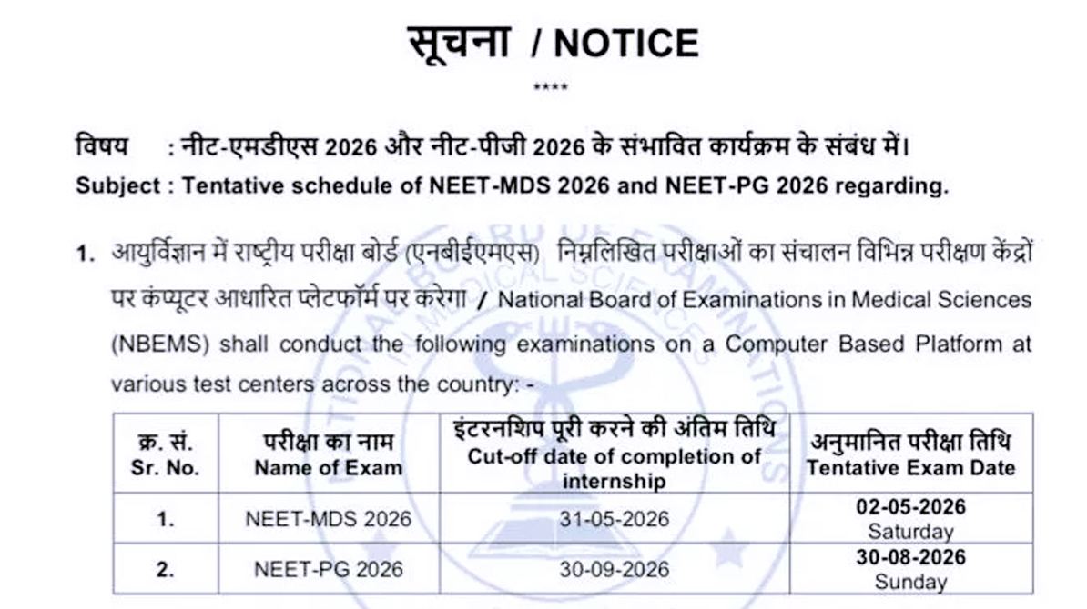 NEET MDS 2026 exam date notification