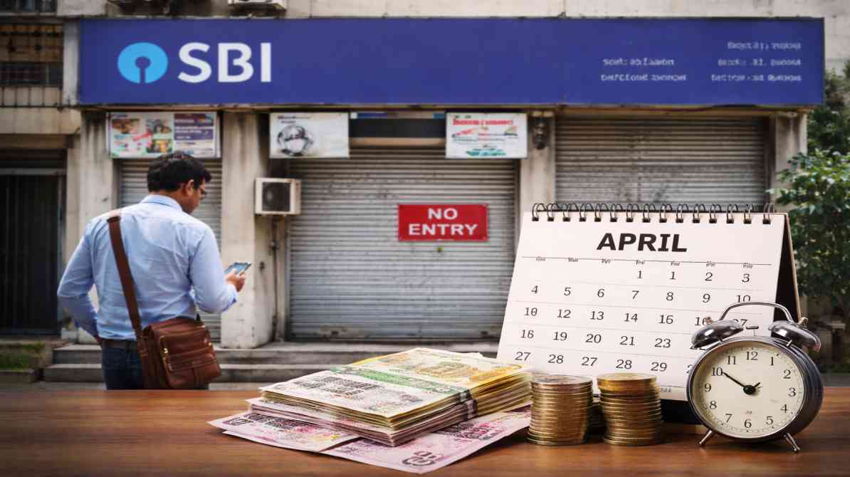 एक बंद बैंक शाखा का दृश्य जिसमें शटर नीचे है, जो अप्रैल बैंक अवकाश 2026 के दौरान छुट्टियों को दर्शाता है।