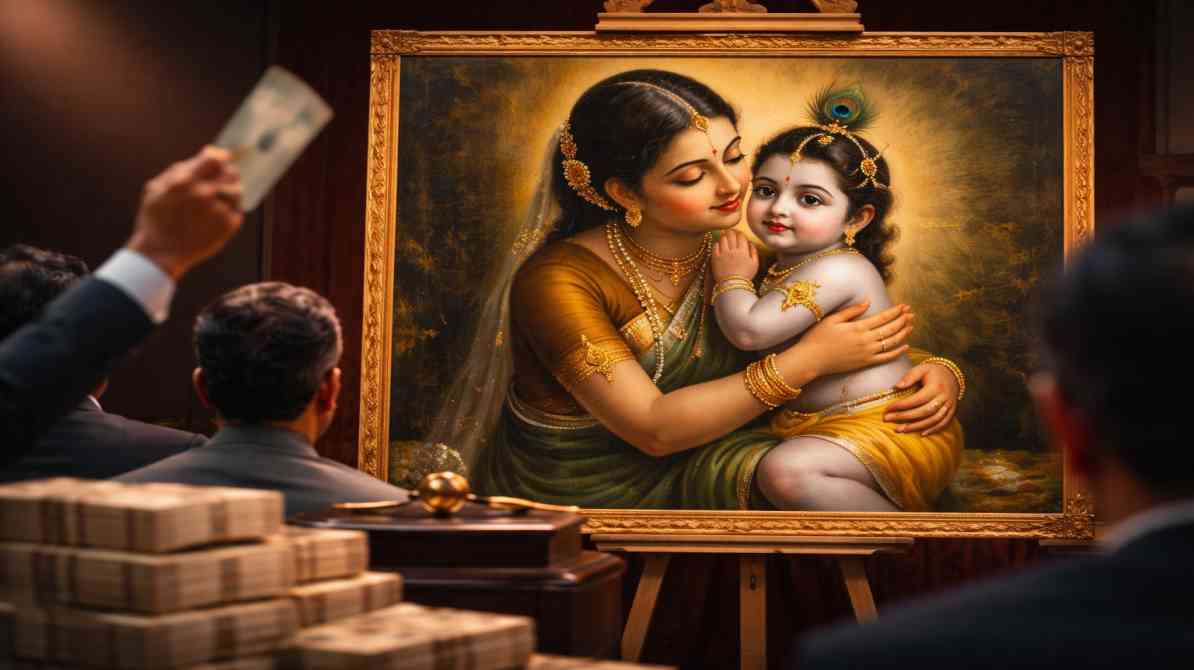 माता यशोदा और बाल कृष्ण को दर्शाती प्रसिद्ध यशोदा कृष्ण पेंटिंग, जो भारतीय कला की पहचान मानी जाती है।